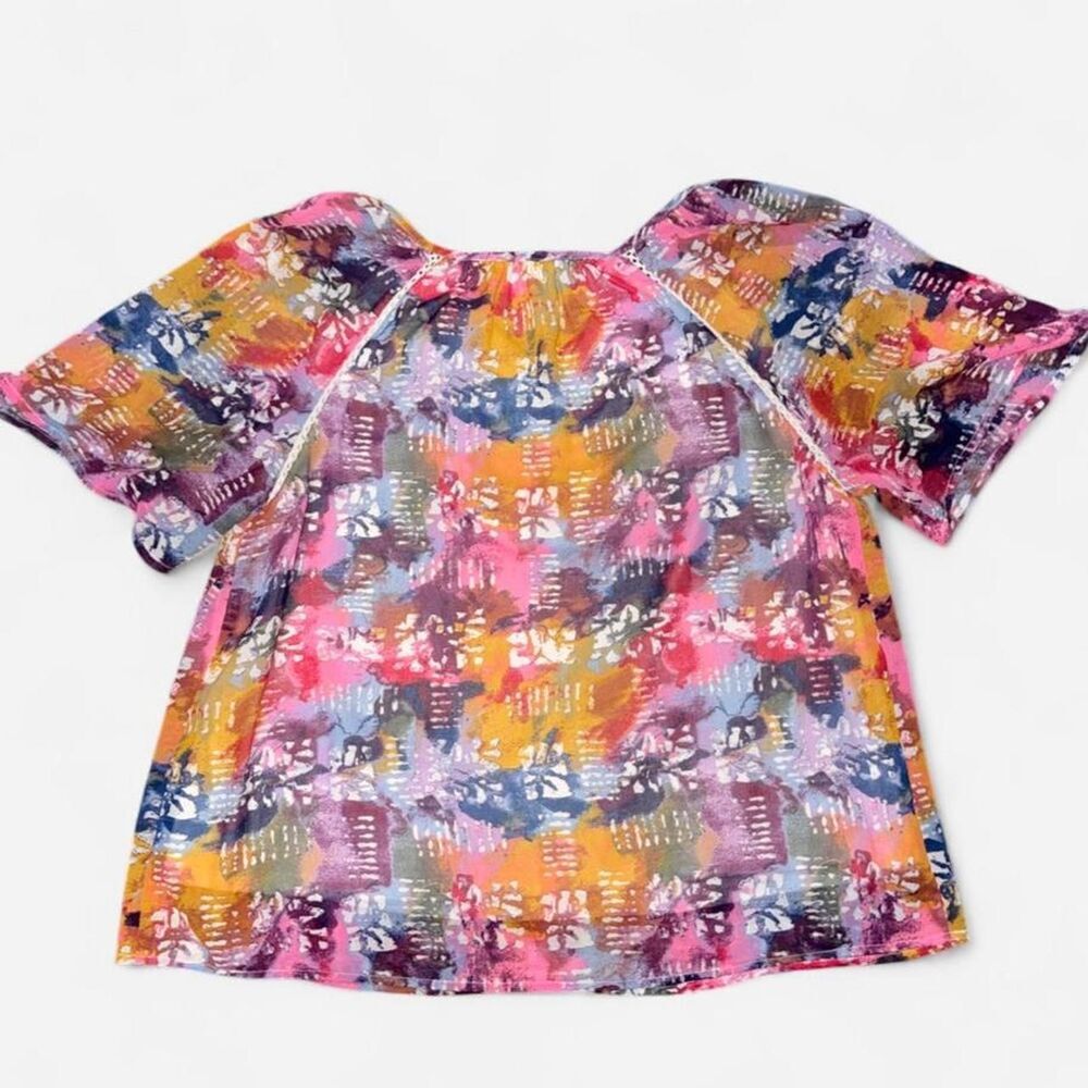 Vibrant Abstract Watercolor Print Babydoll Blouse from Intro, LARGE PETITE - Picture 6 of 6